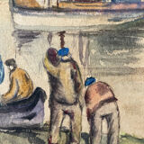 Tableau peinture ancienne marine Janssaud XIXe