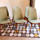 Set of 6 chairs style scandinavians in green leatherette and wood 60s vintage