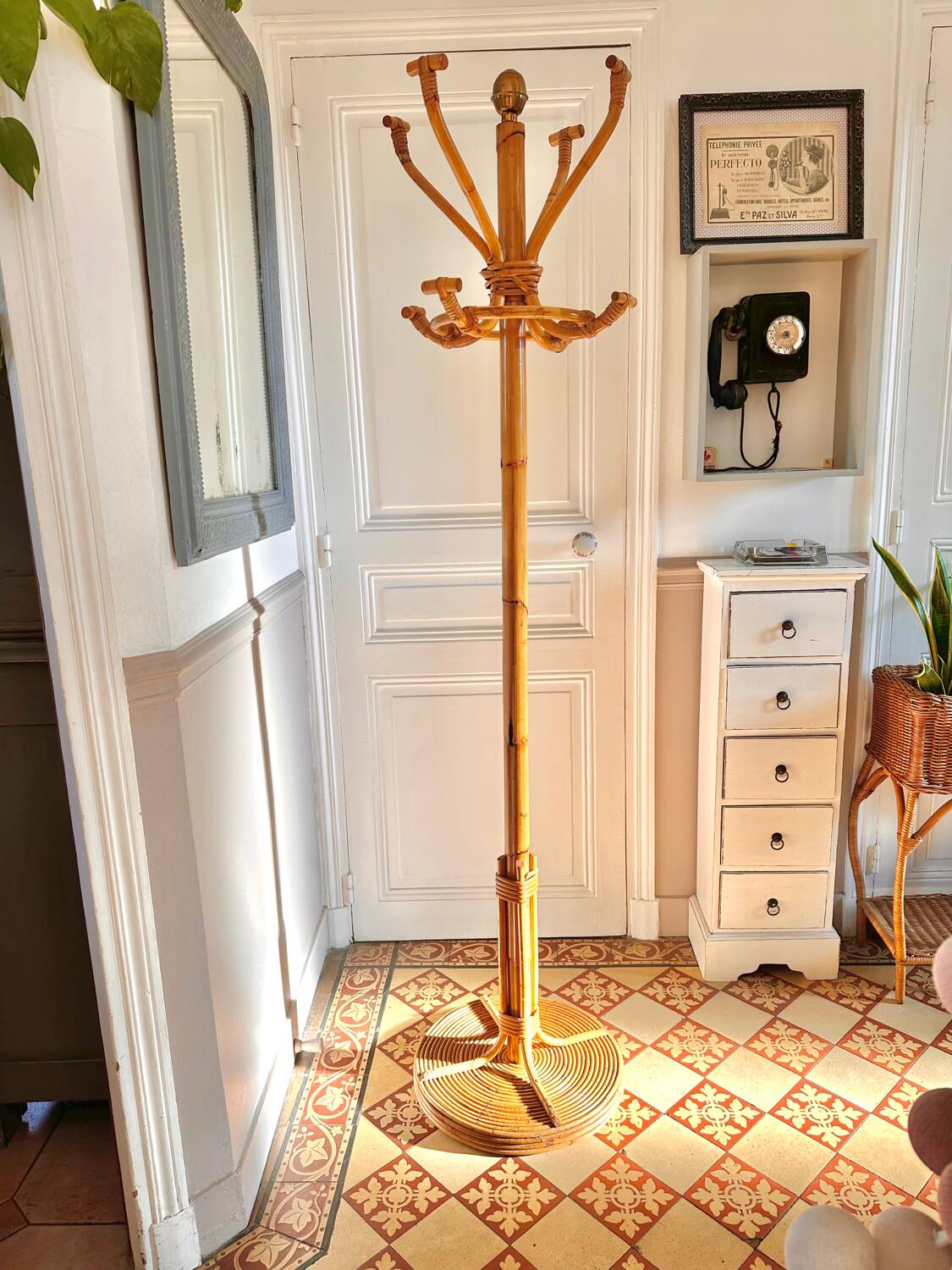 Vintage Rattan Parrot Coat Rack