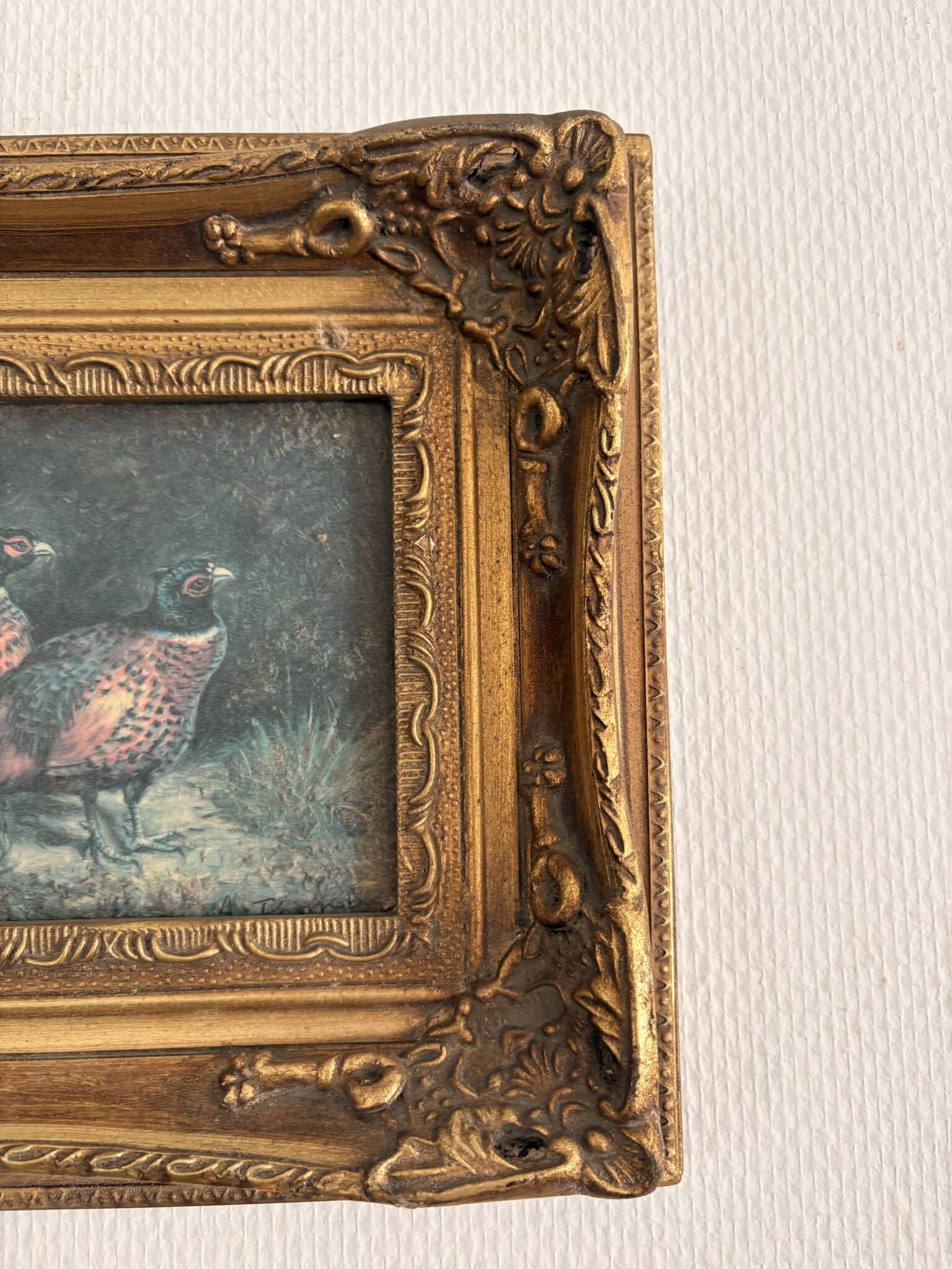 Ancient Impressionist Painting Hunting Pheasant English Rococo Frame