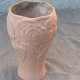 Terracotta vase with a vintage ceramic relief rose pattern