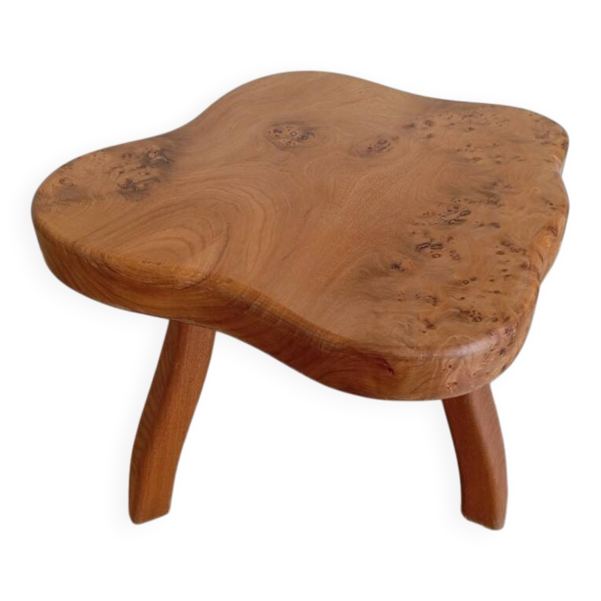 Freeform elm burl tripod coffee table