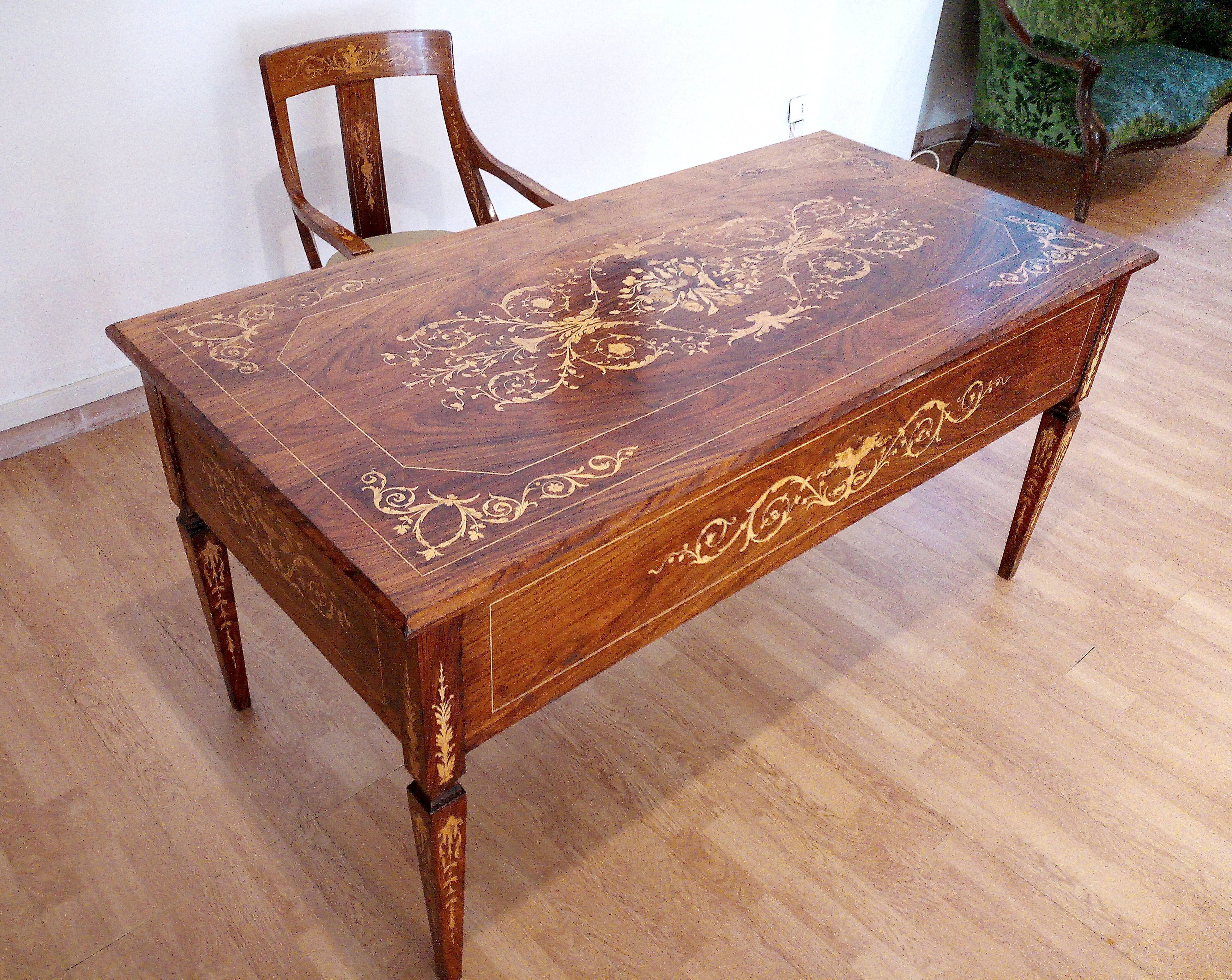 Louis XVI style italian bank desk and bench, 1920s
