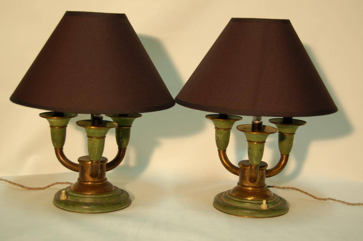 Paire de lampes Art Déco en laiton patiné