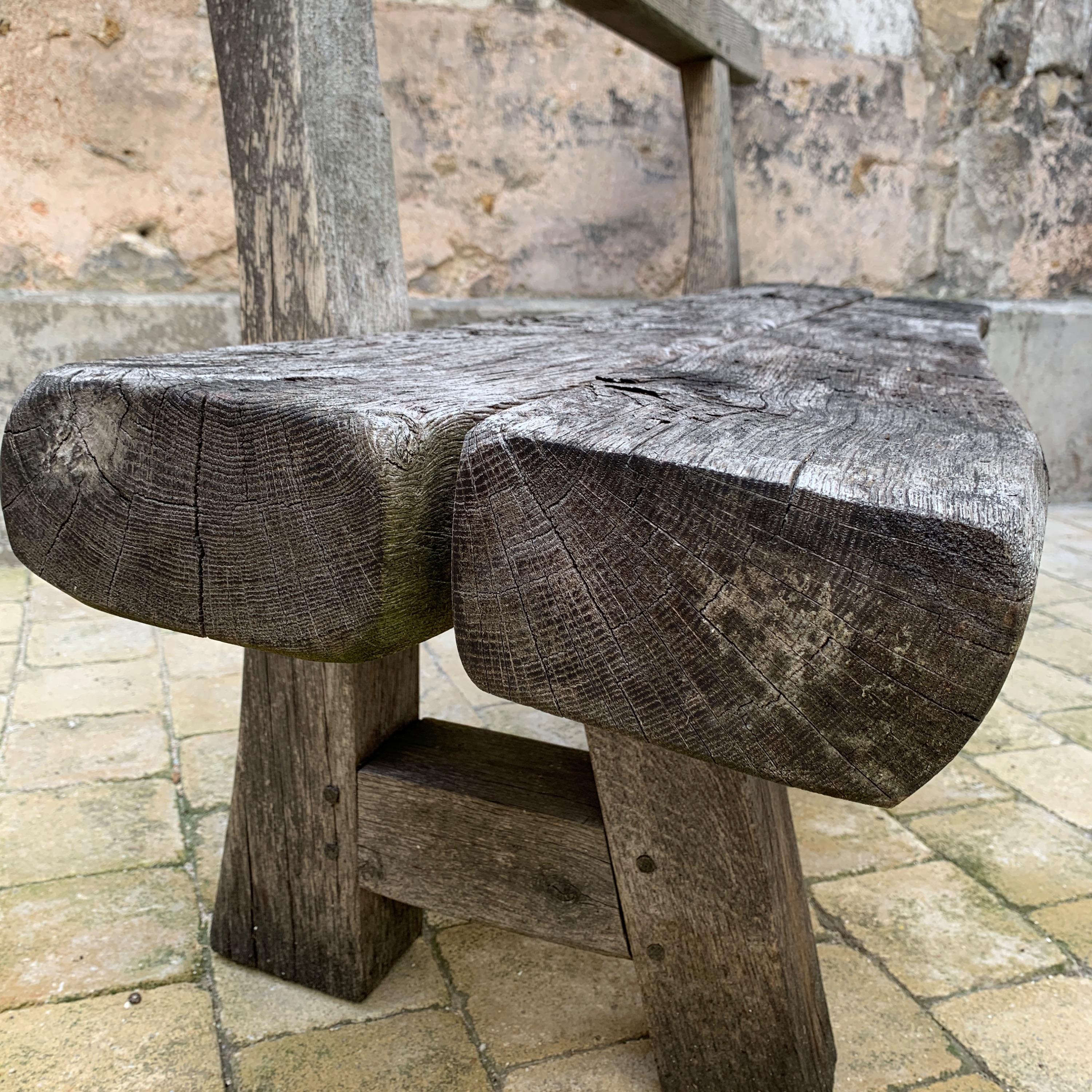French primitive oak bench 1950
