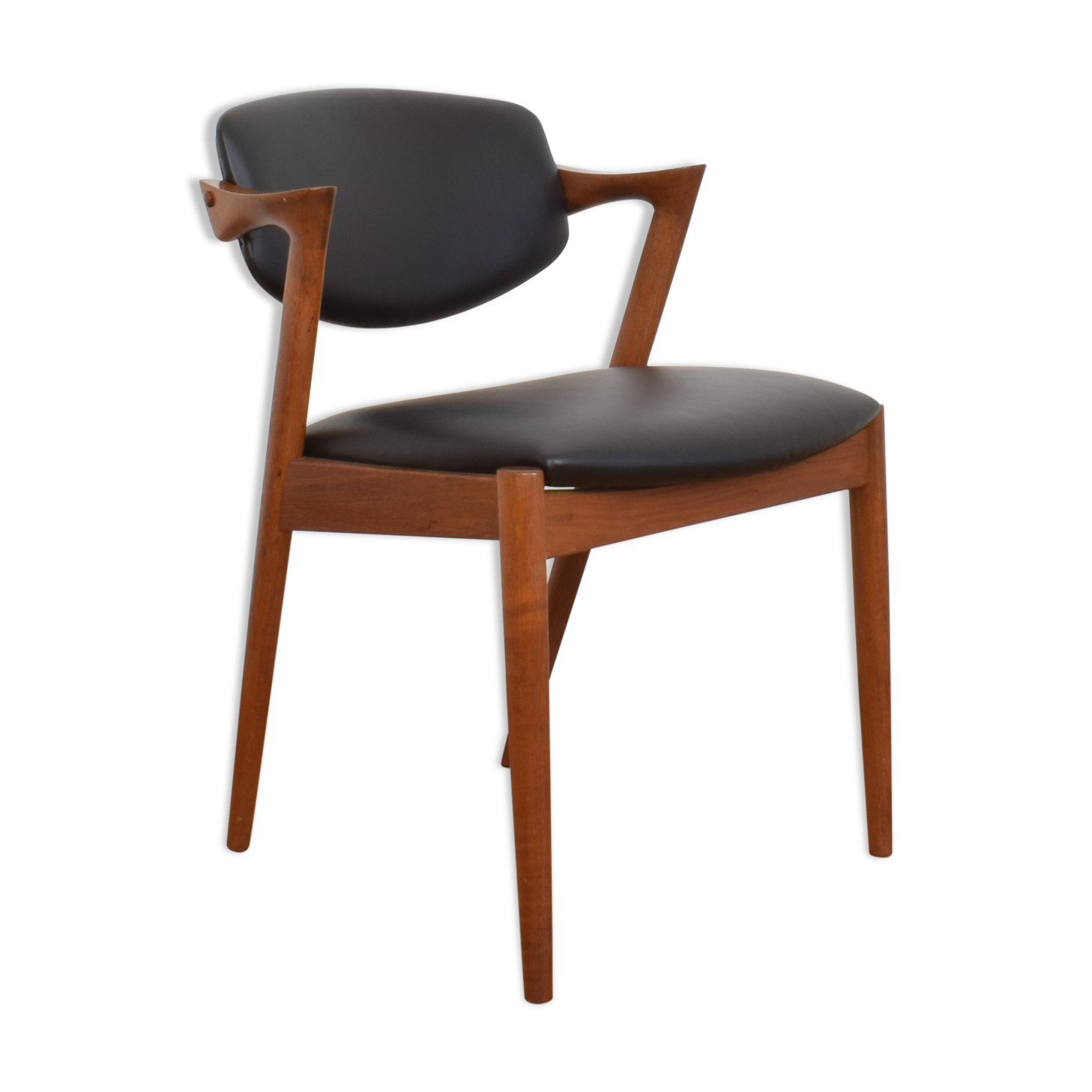 Mid-century danish teak and leather dining chair model 42 by Kai Kristiansen for Schou Andersen, 196