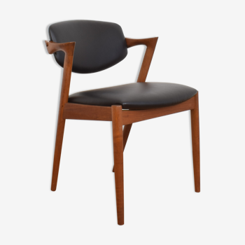 Mid-century danish teak and leather dining chair model 42 by Kai Kristiansen for Schou Andersen, 196