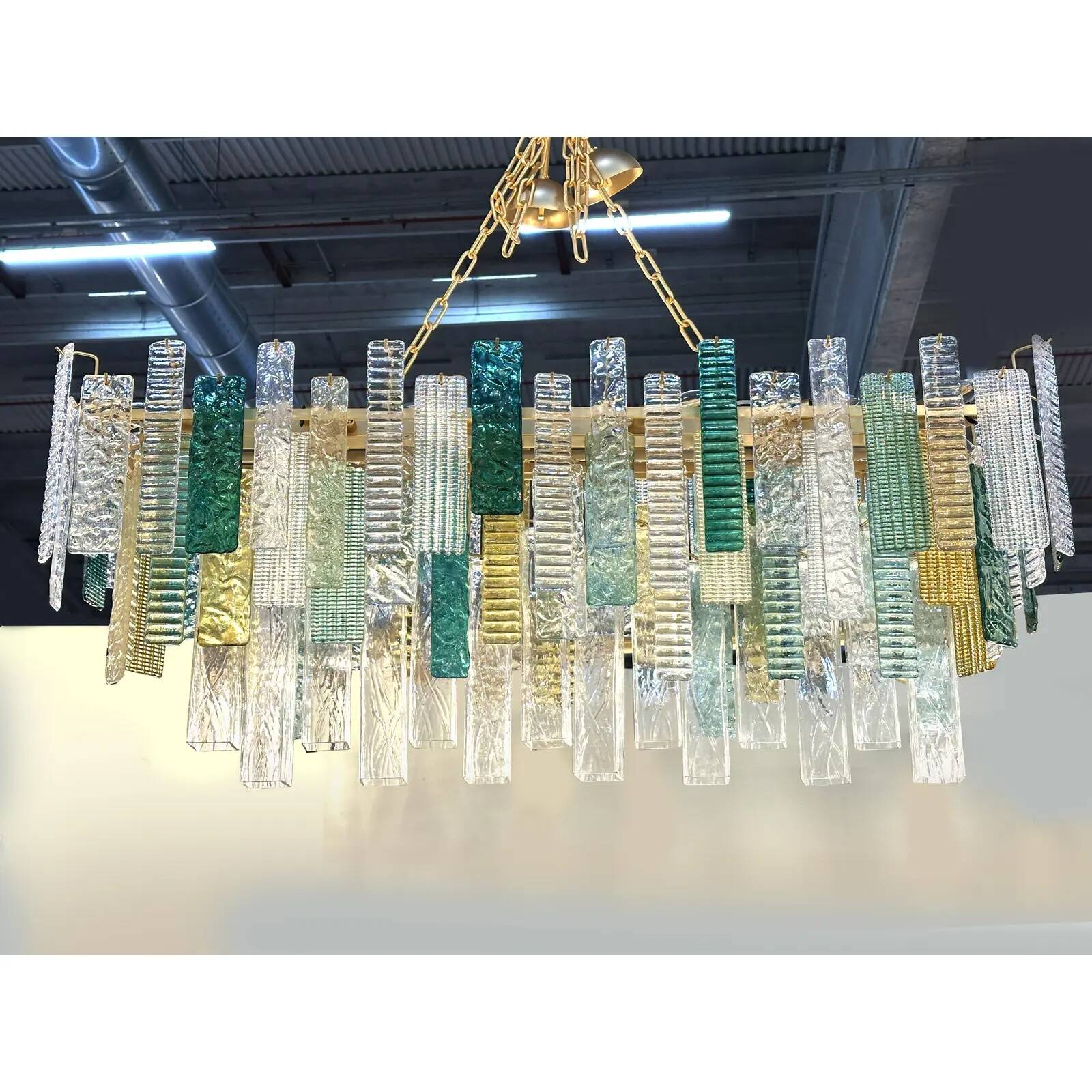 Monumental Rectangular Strip “Listelli” Murano Glass Chandelier by Simoeng