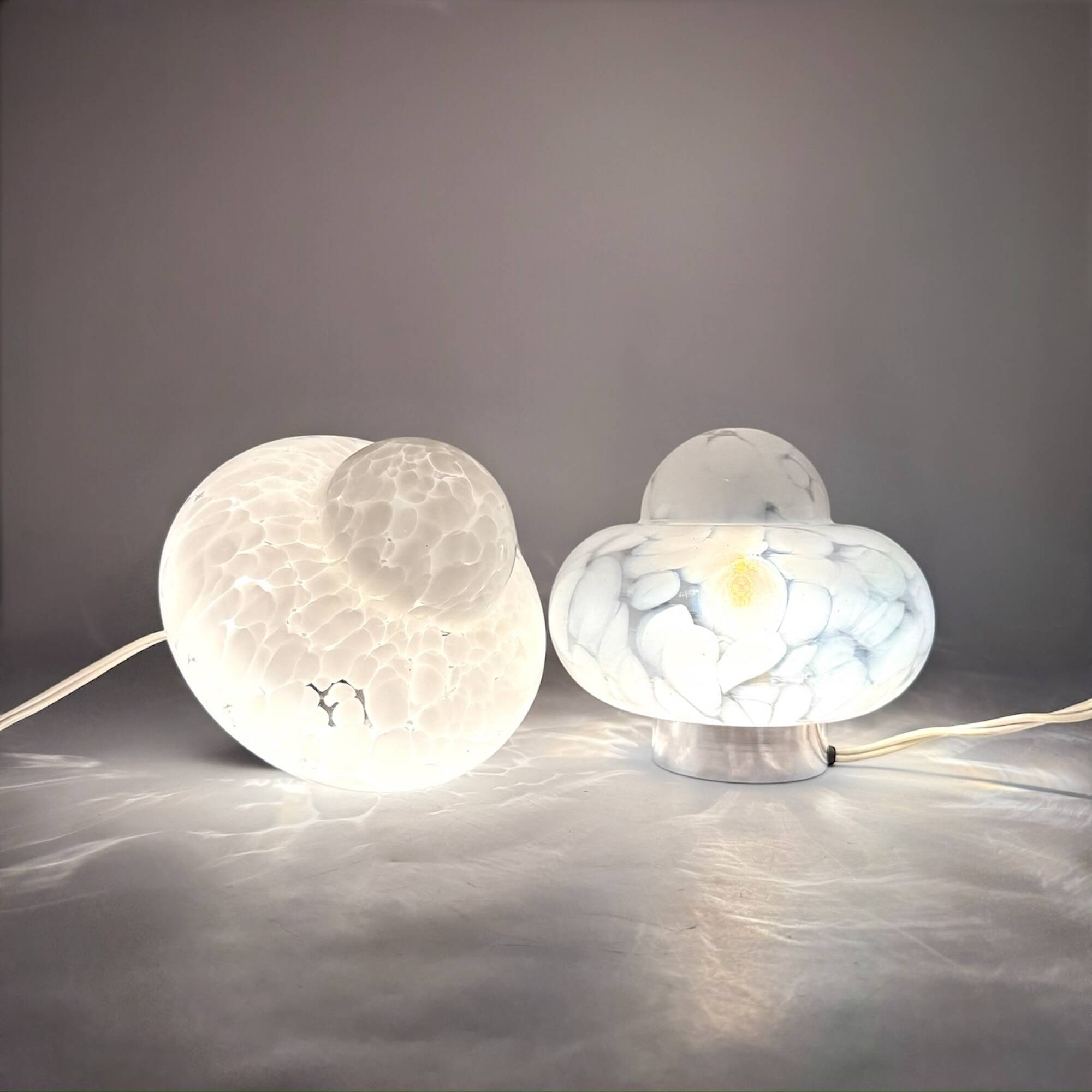 Pair of 1960s UFO Table Lamps with Marbled Glass Lampshade