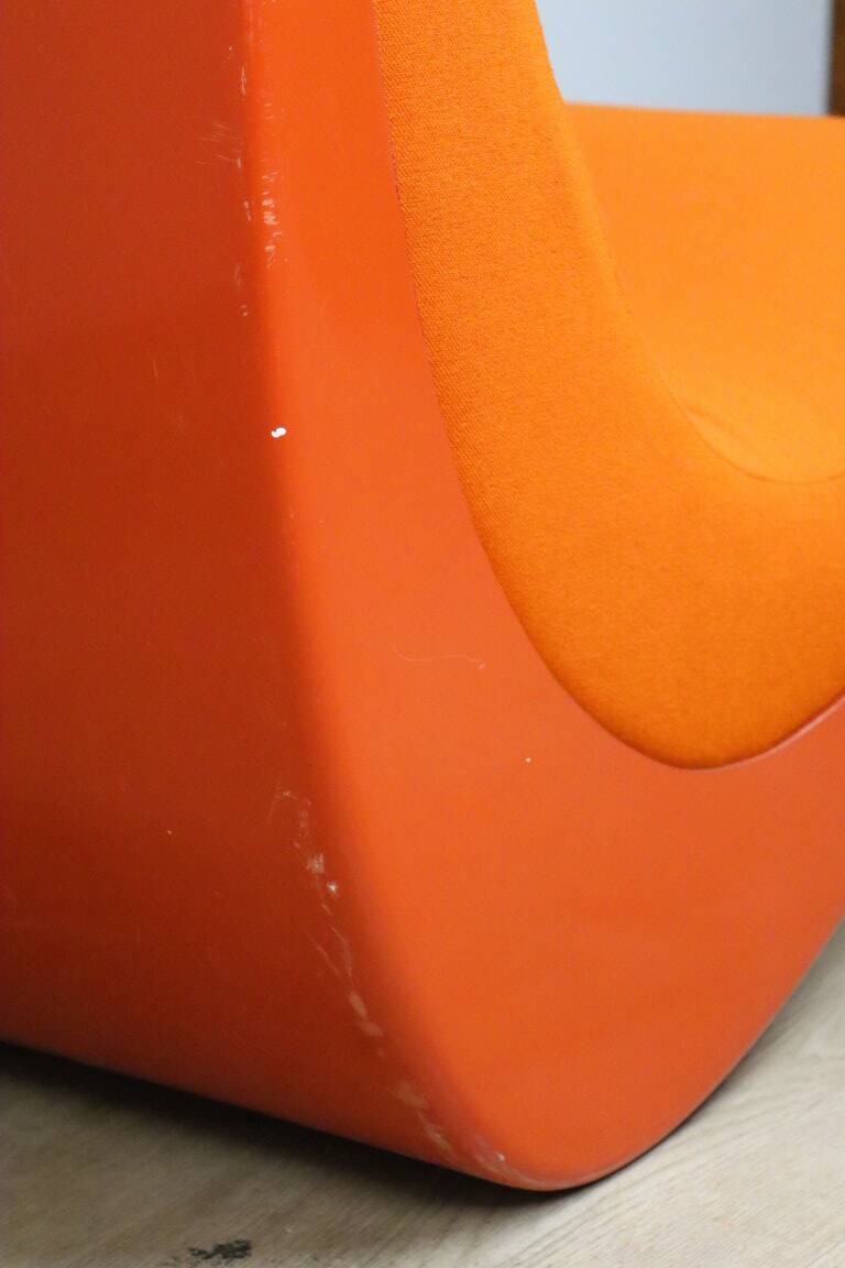 Vintage organic armchair in orange fabric and fiber, 1970