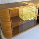 Vintage Glass Wall Shelf in Wood and Rattan, Rounded Corners