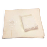 Old embroidered and openwork tablecloth with its 6 napkins