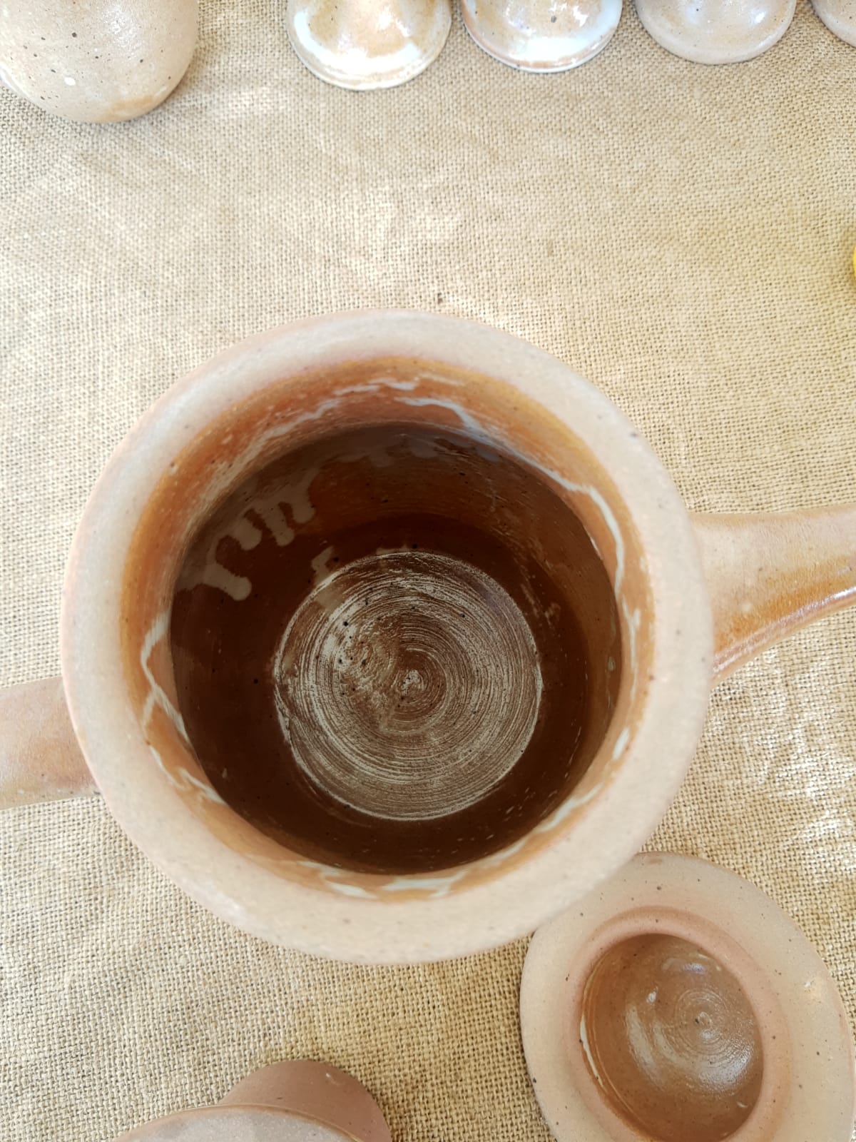 Vintage stoneware 8 mazagrans teapot and milk jug set