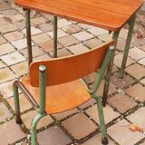 Children's desk and its chair year 50 solid teak tubular structure