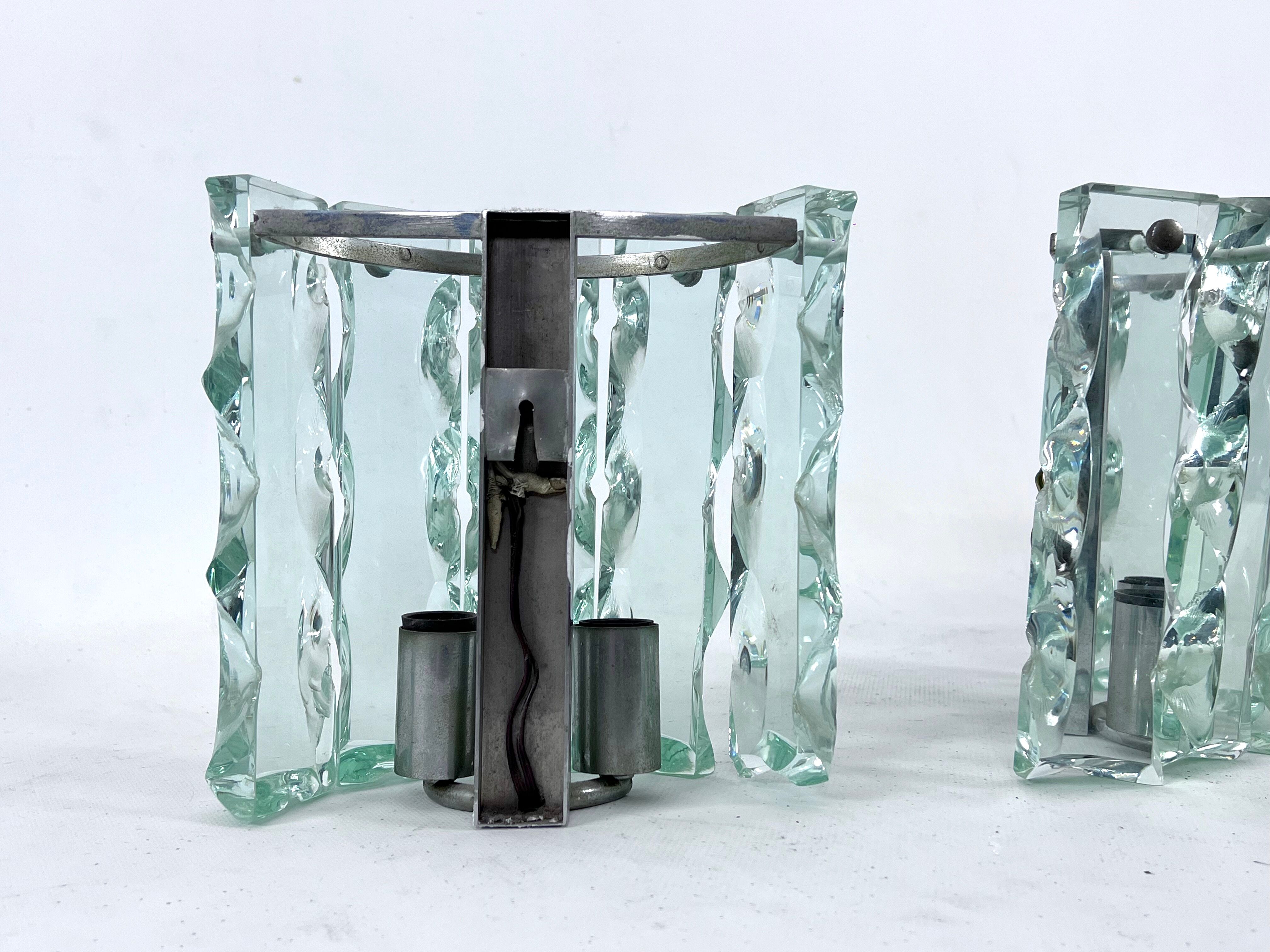 Set of two cut glass sconces by Zero Quattro, Italy 1970s