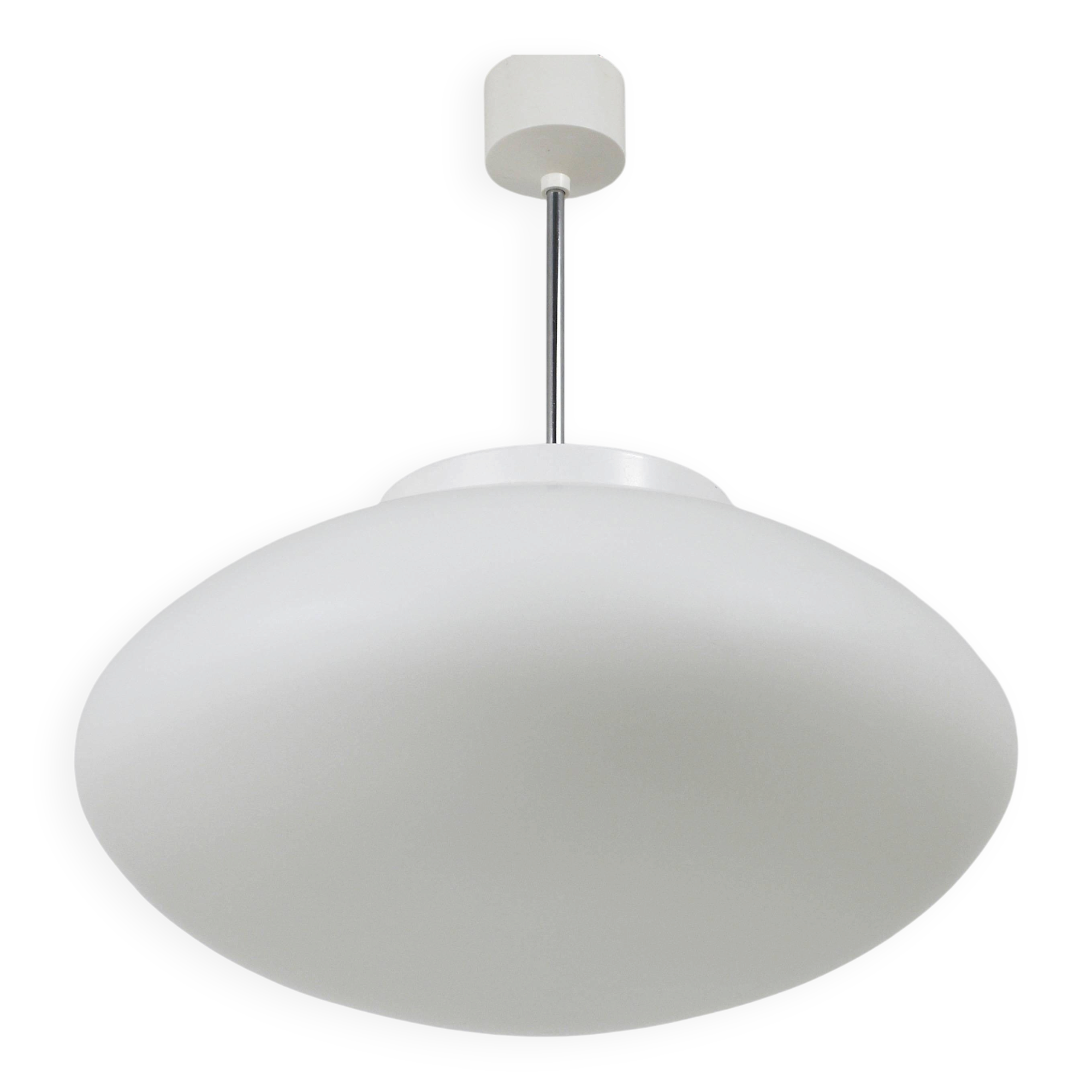 Up to 40 huge elliptical opaline glass pendants, in the style of Lisa Johansson-Pape.