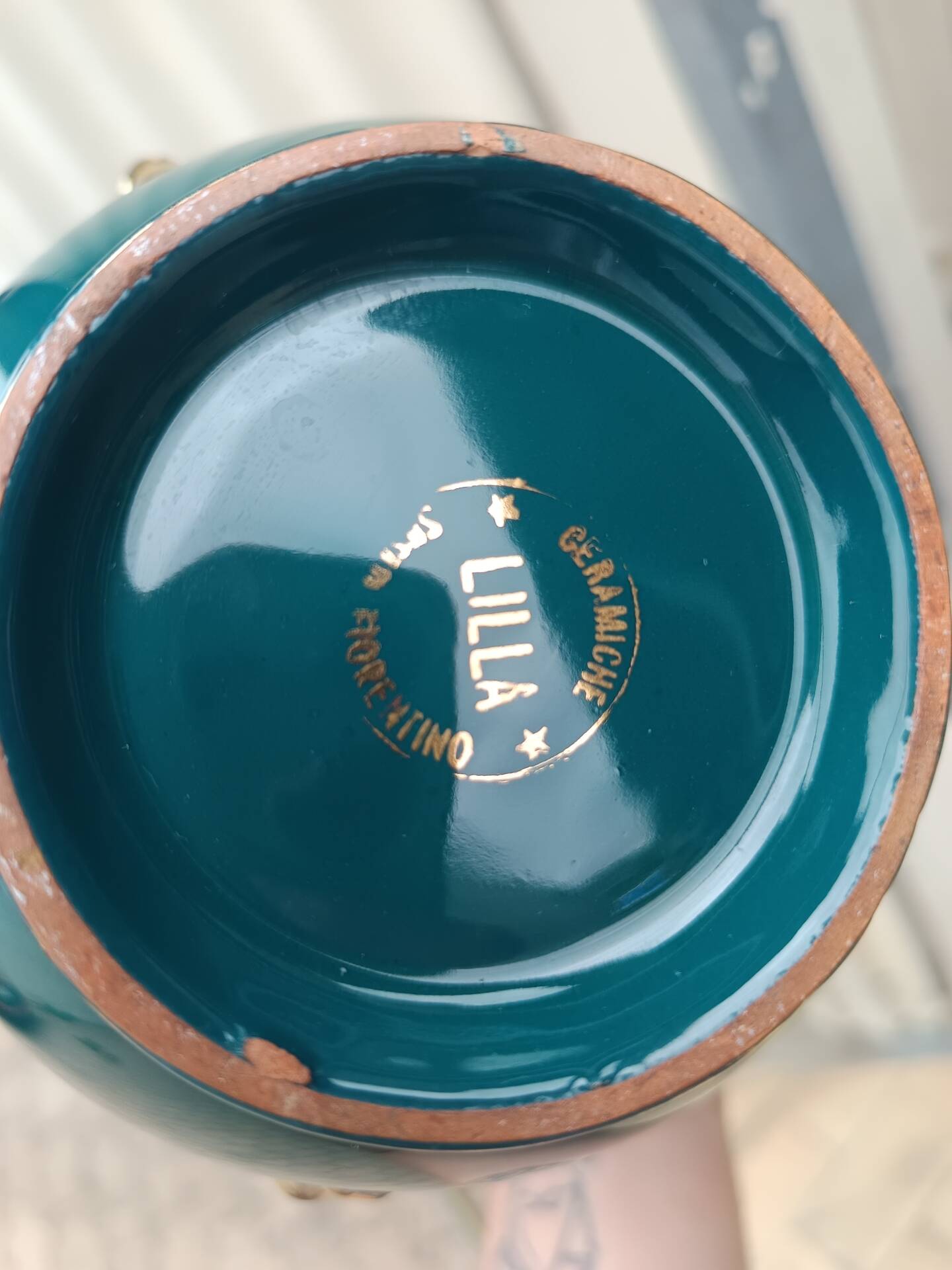 Italian lilac crown vase 26cm - emerald green & gold - vintage 60s year