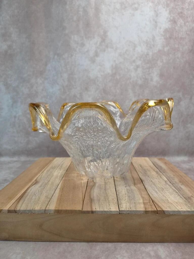 Vintage textured glass pendant attributed to Murano – amber edge – 1970s