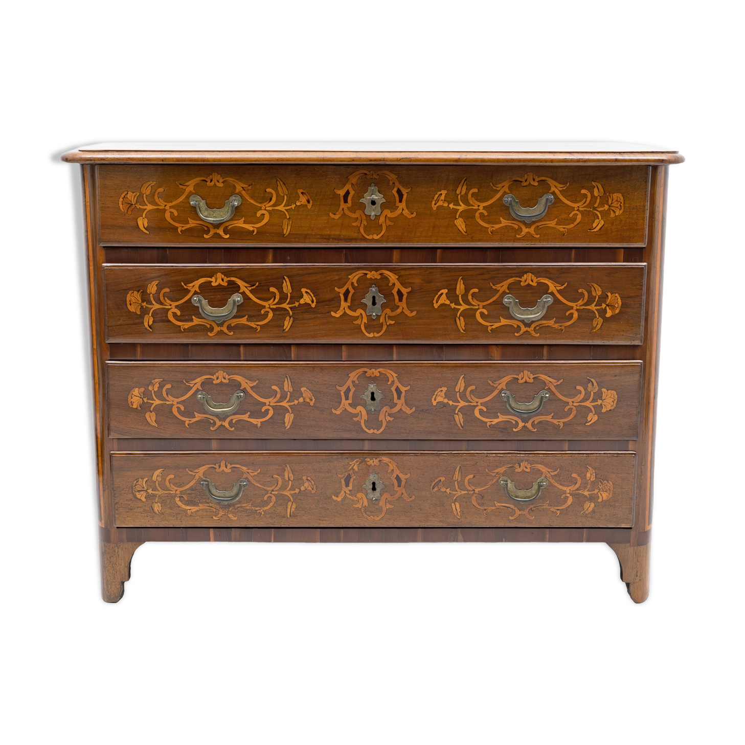 Chest of Drawers in Solid Italian Walnut with Maple Inlays, late 18th