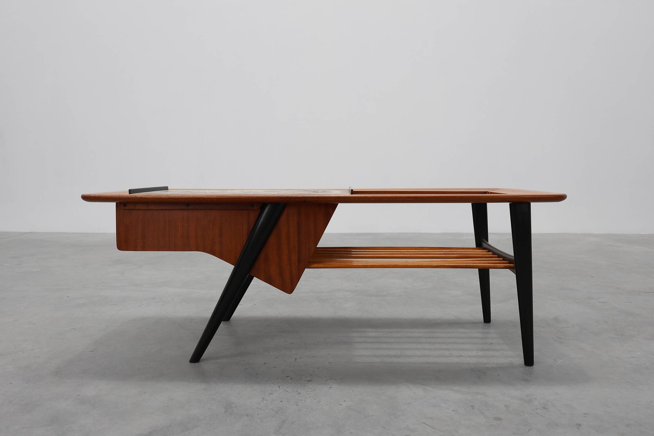 Coffee Table model 210, teak wood and ceramic,by Alfred Hendrickx, Belform