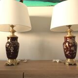 Paire de lampes de salon bronze doré faïence design xixe art nouveau