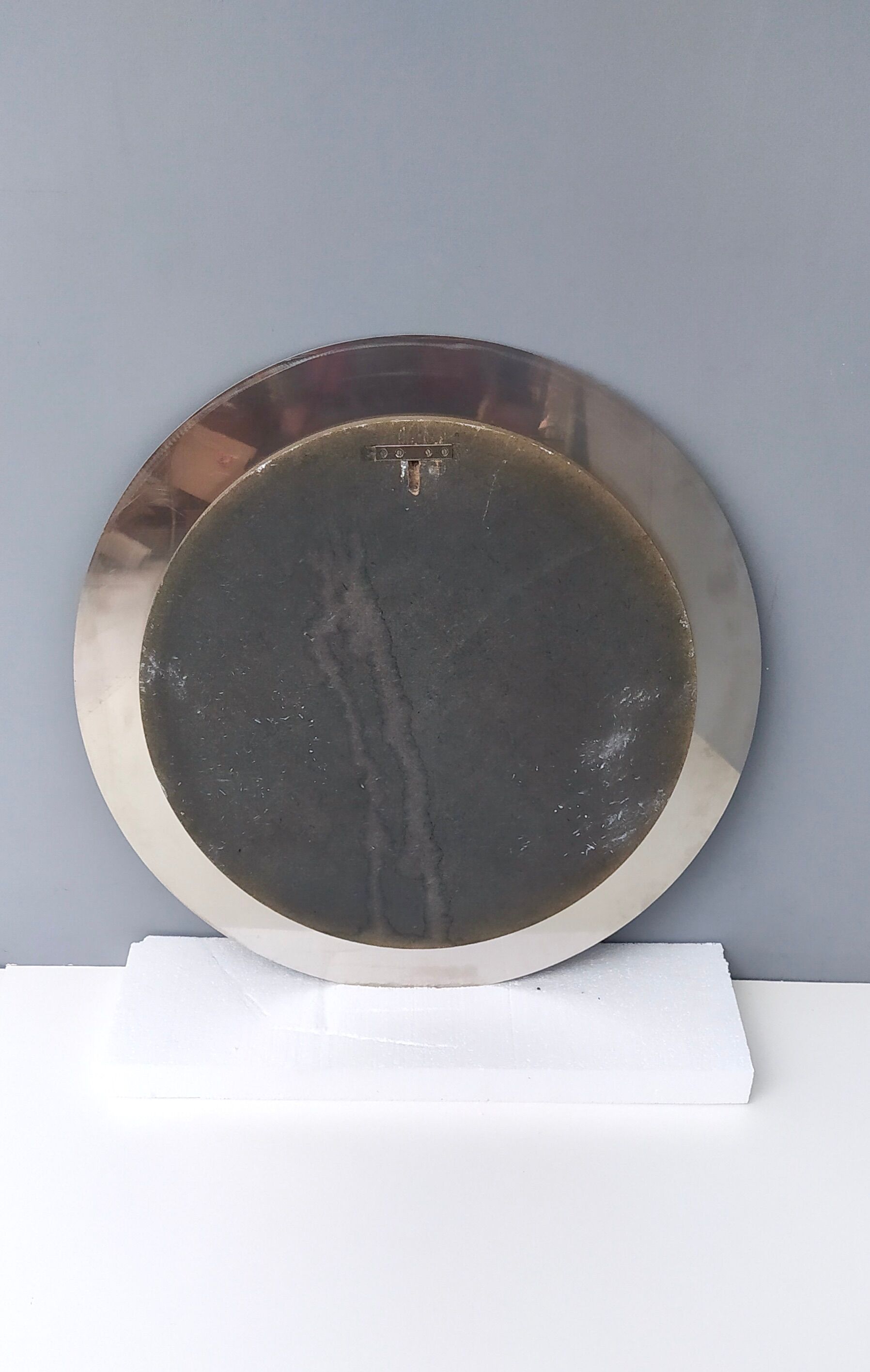 Postmodern round wall mirror with mirrored steel frame, italy