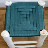 Moroccan stool bohemian wood and nylon emerald green