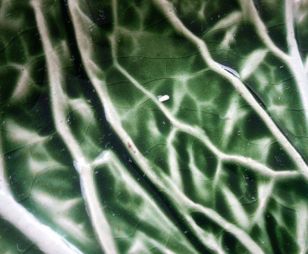 Majolica Cabbage Dish Leaf Green Ceramic Plate Portugal Vintage