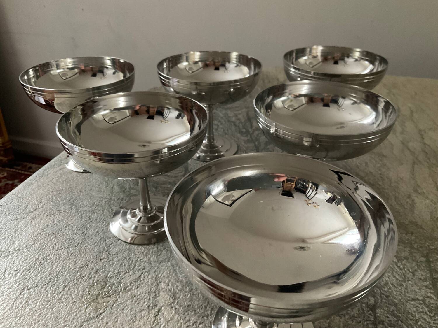 Set of 6 ice cream cups and spoons Letang Rémy 70s