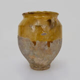 Pot à confit jaune vernissé, sud ouest de la France. Pot de conservation. Pyrénées XIXème