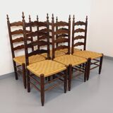 Set of 6 vintage Arts & Crafts chairs in Antonio Calligaris style in rope oak wood from the 50s