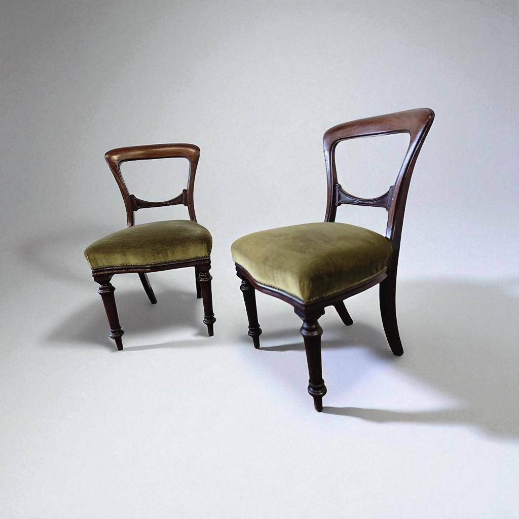 Set of 2 Victorian Balloon Back Chairs with Green Seats