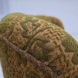 1950s, Danish armchair, furniture wool, hand carved oak wood.