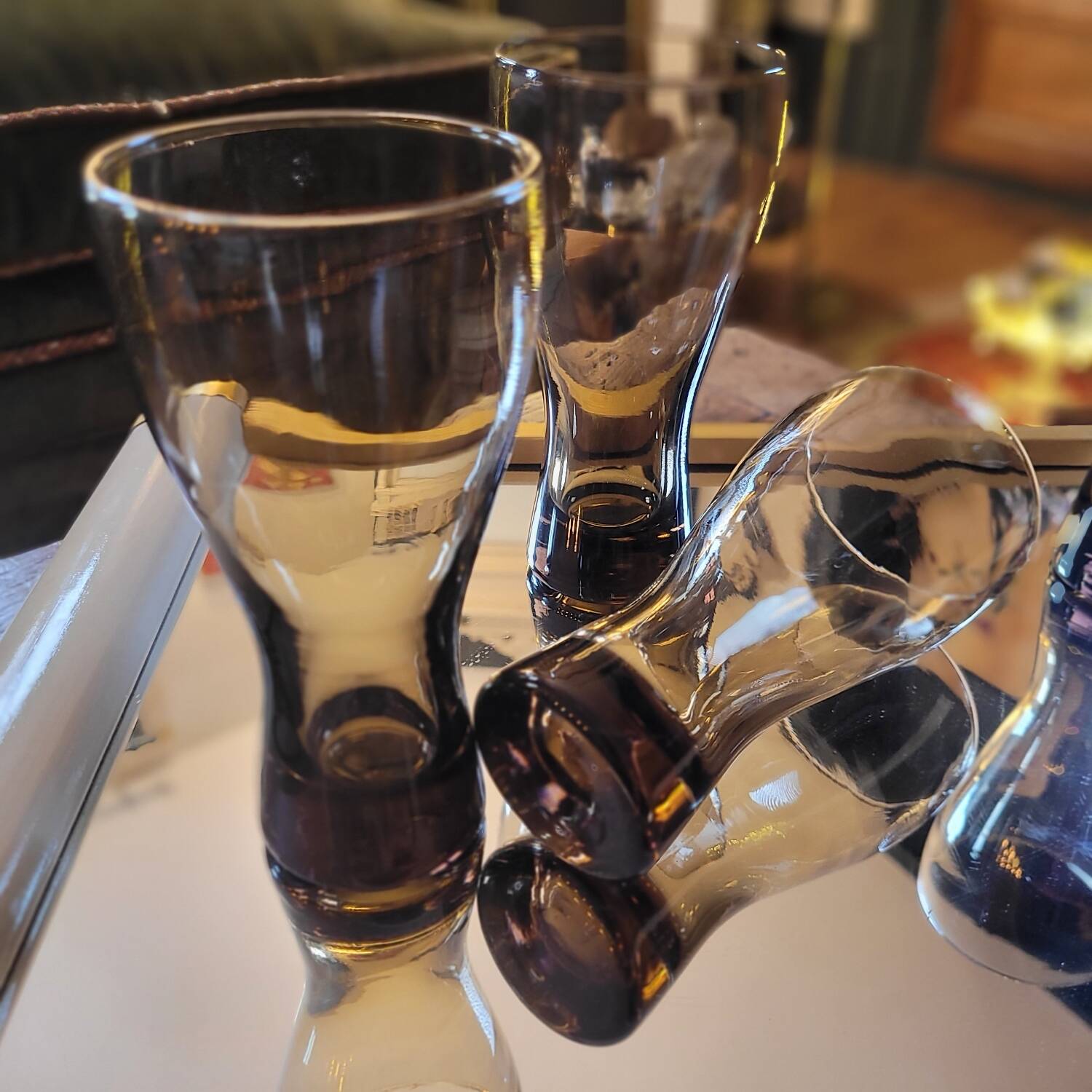 4 verres long drink en verre fumé 70s