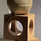 Coffee table, or openwork cubic stool in natural monoxyle mango wood H40.