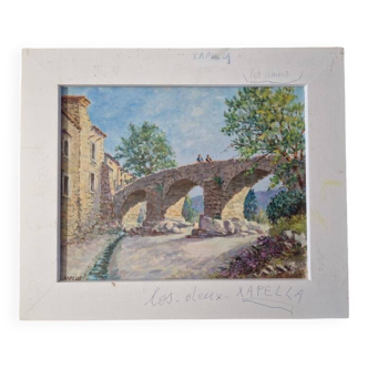 Christian Xapella (1927-2021) - Oil on canvas - Landscape with a bridge, near Carcassonne
