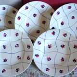 Lot Assiettes Creuses | Gien Collection Chevreuse | Géométrie Fleurs Rouge Bleu | Blason Trois Tours Peint à la main