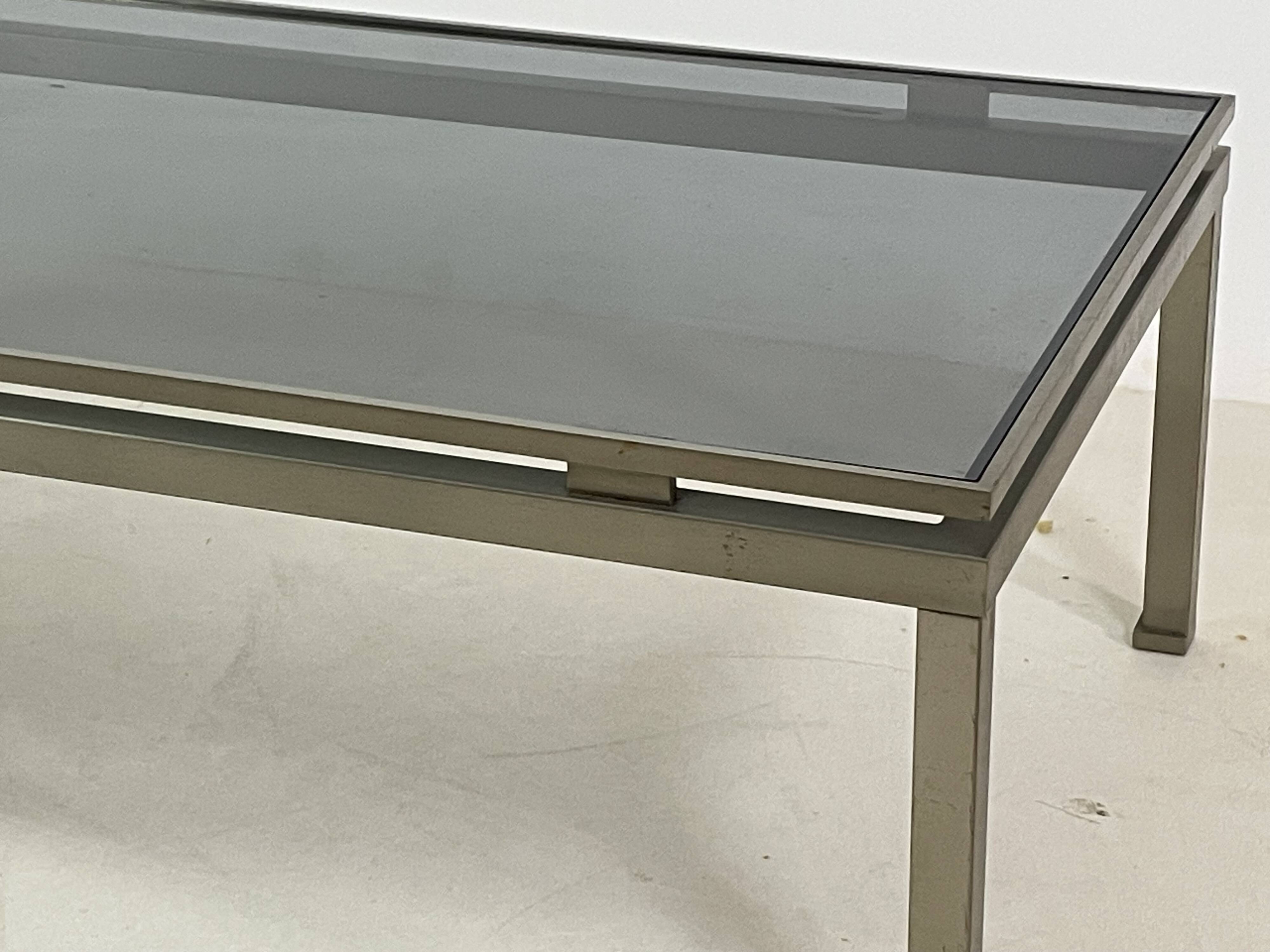 Brass coffee table with smoked glass top by Guy Lefevre, 1970s