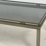 Brass coffee table with smoked glass top by Guy Lefevre, 1970s