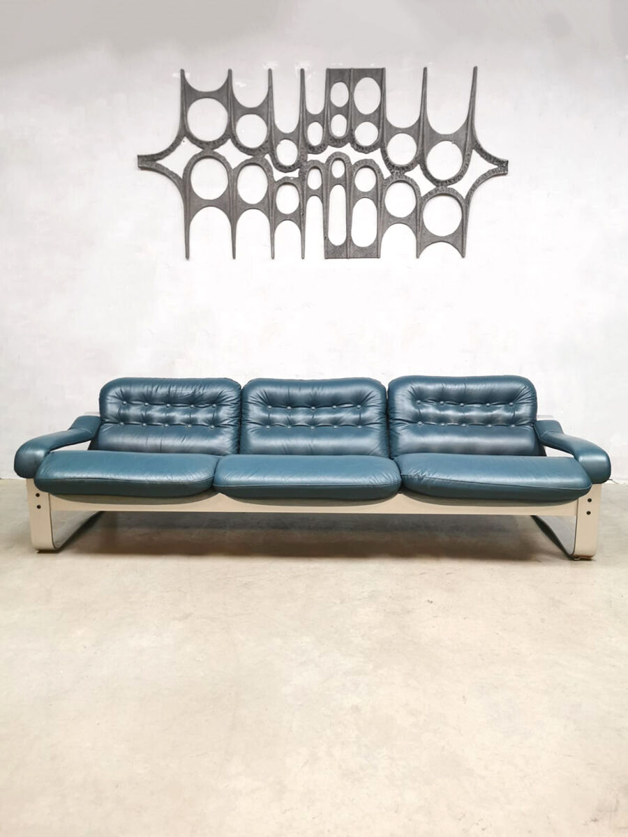 Midcentury vintage 3-seater leather sofa