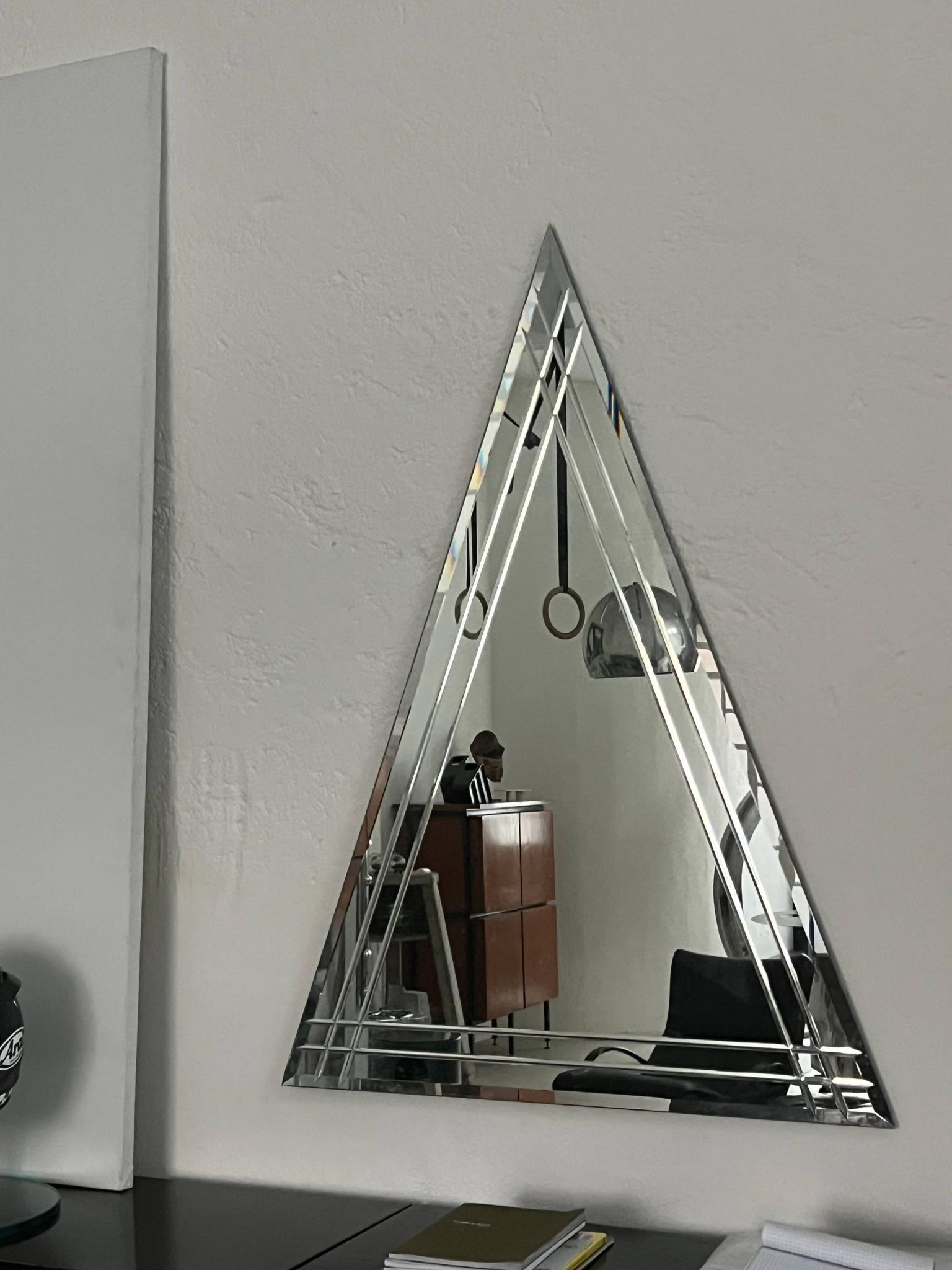 Vintage Big Triangular Wall Mounted Mirror with Beveled Decoration