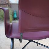 Ross Littell for Matteo Grassi Armchairs Bordeaux Leather & Steel, set of 2