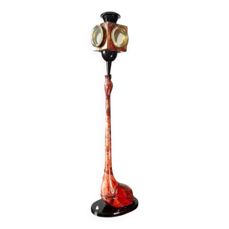 'bird' floor lamp by aldo tura, red goatskin parchment, ca 1950