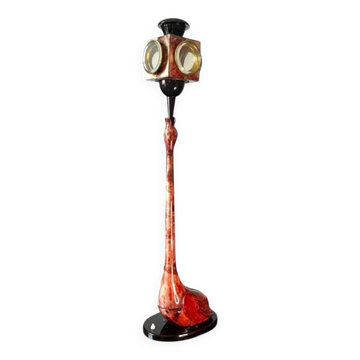 Lampe à poser lampadaire 'Oiseau' par ALDO TURA, parchemin peau de chèvre rouge, ca 1950