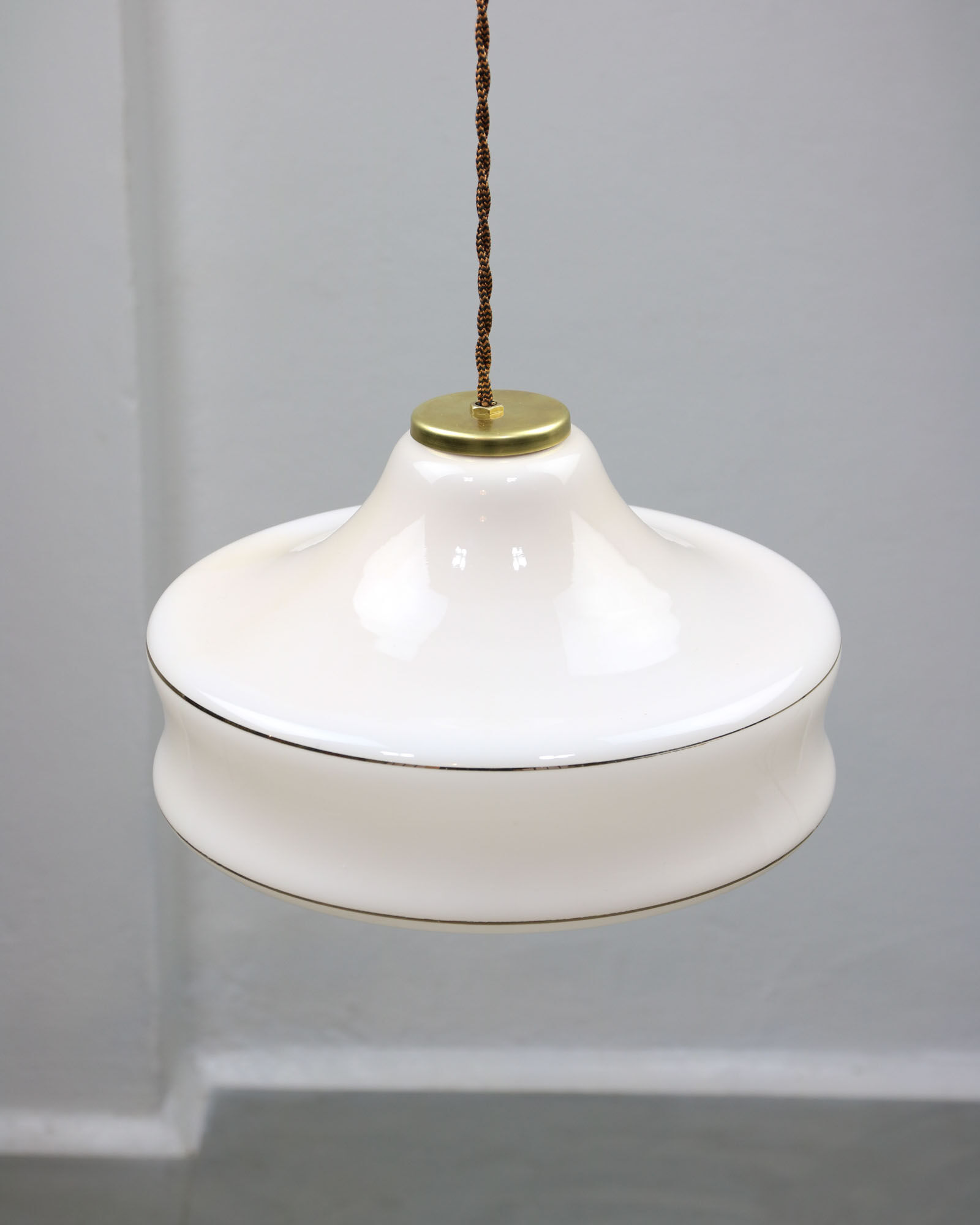 Mid-century White Glass & Brass Pendant Lamp