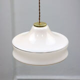 Mid-century White Glass & Brass Pendant Lamp