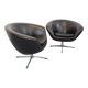 Pair of vintage Scandinavian swivel armchairs in faux leather and chrome.