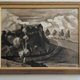 Watercolor on paper André-Charles Nauleau landscape with path 20th century