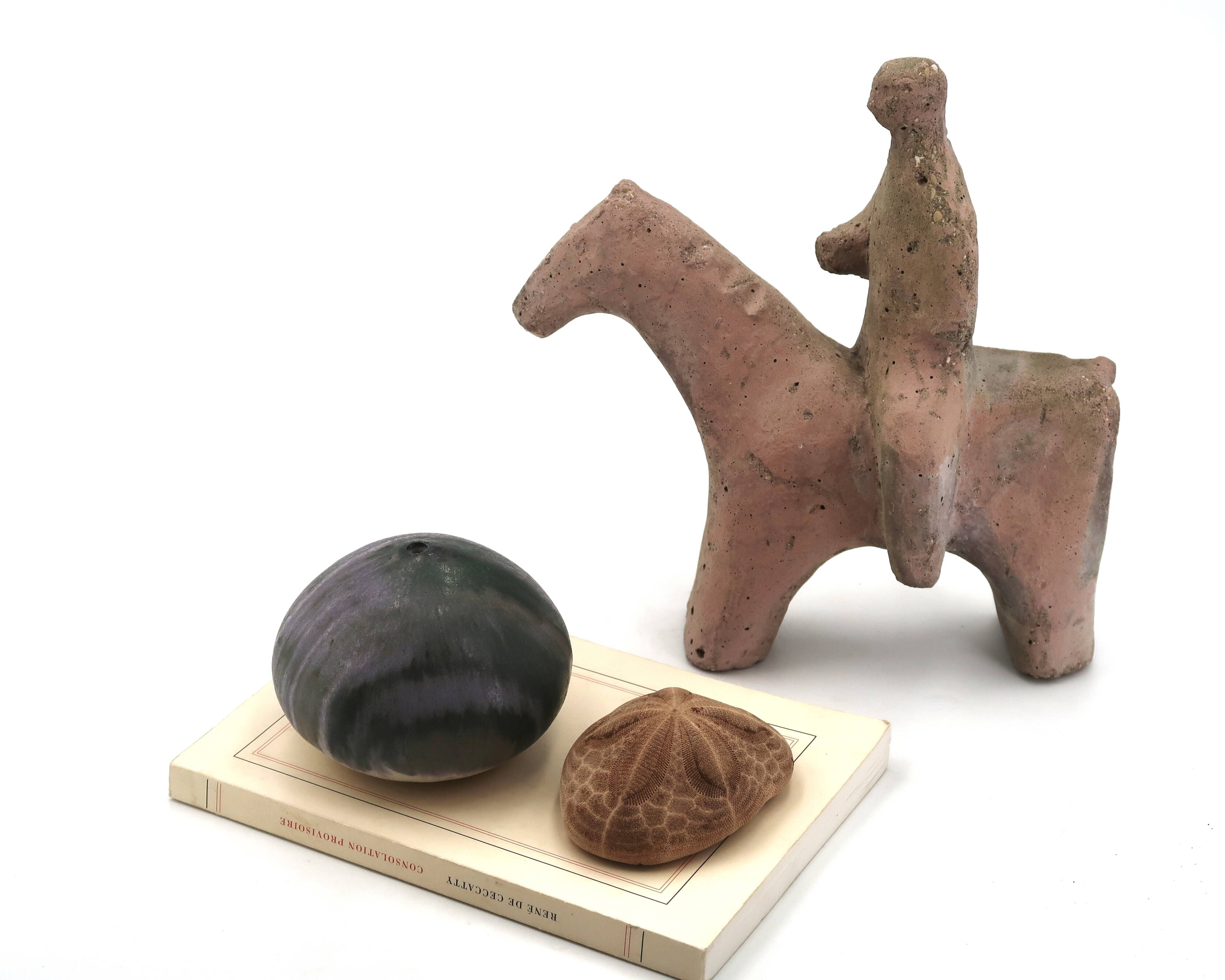 Cavalier on horseback sculpture in reconstituted stone, 1960s Marini style.