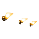 Set of three brass sconces with decorated yellow glass shades